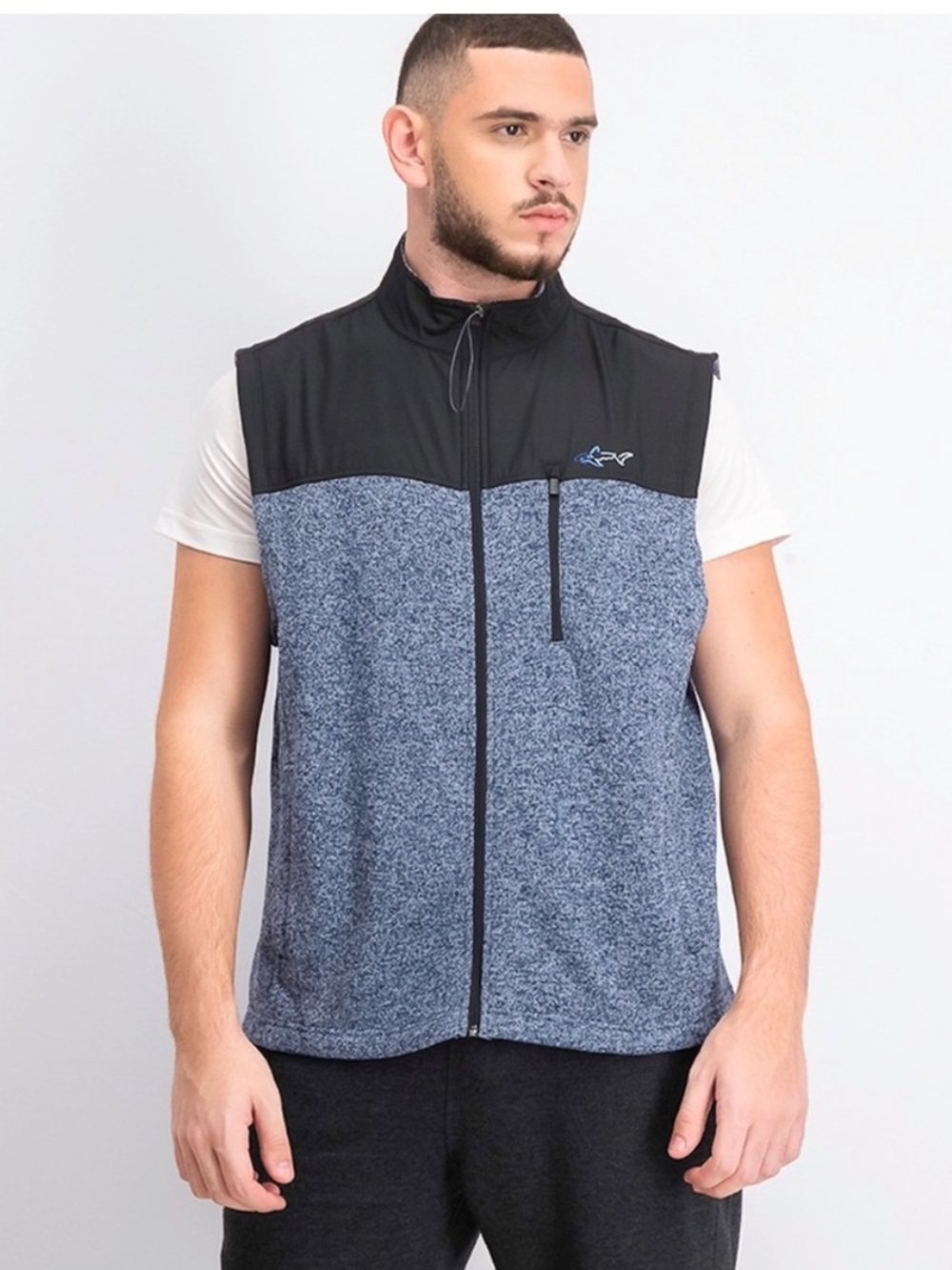 Attack Life by Greg Norman Black and Gray Heather Sleeveless Golf Zip Vest